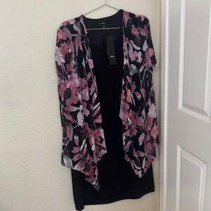 R&K Black Dress with Pink Floral Overlay NWT